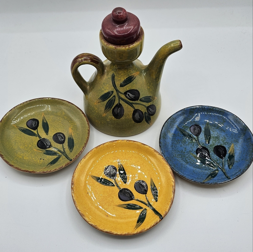Handcrafted Olive Oil Dispenser with Colorful Plates